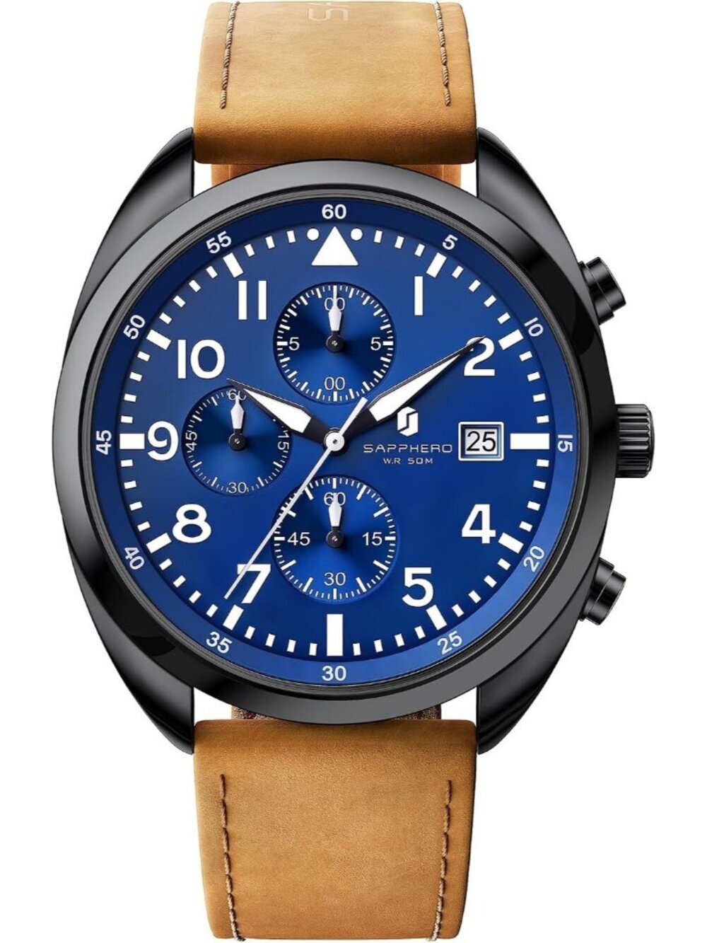 Men's Black/Blue Numeral Dial Leather Strap Analog Quartz Elegant Wrist Watch